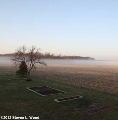 Morning fog and moon