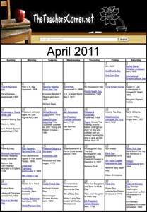 Teacheers Corner April Calendar