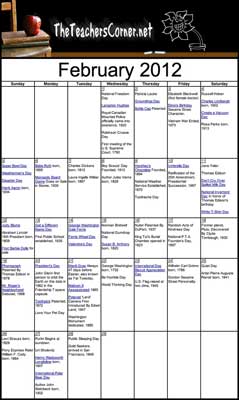 Teacher's Corner February Calendar
